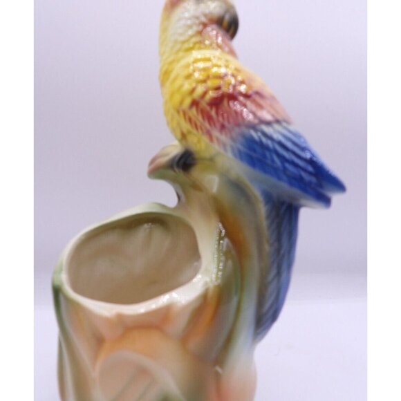 Planter#338 MCM Parrot on broad leaves Round Made in California 1950s Ceramics - Picture 3 of 7